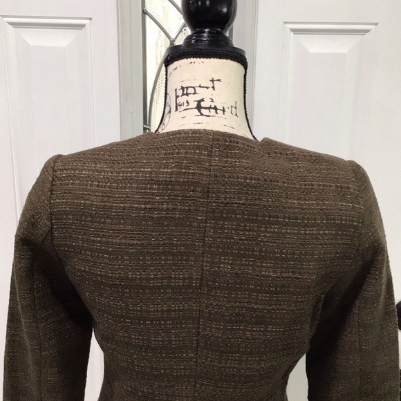 🆕H&M Olive Tweed Zip Front Top Blazer Long Sleeves Size S P2P 17” - Picture 7 of 12